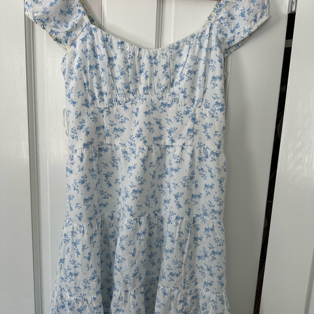 Hollister White Dress with Delicate Blue Floral Print